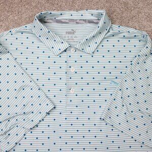 Puma Polo Shirt Mens XL Blue Geometric Stretch Golf Short Sleeve Pullover